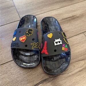 Karl Lagerfeld Black Slides with Colorful Accents